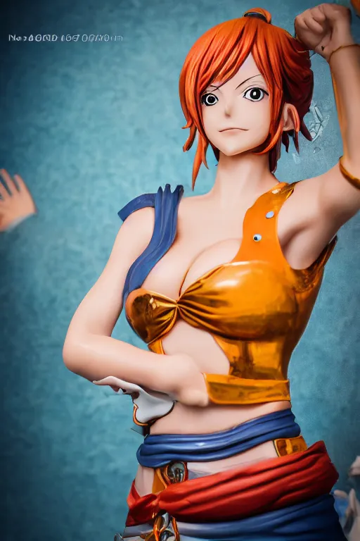 Image similar to A full portrait photo of nami one piece, f/22, 35mm, 2700K, lighting.