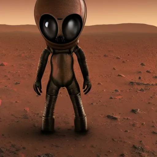 Image similar to realistic photo of a cute alien on mars, high quality, cute alien, very beautiful, hdr, 4 k, hyperrealistic