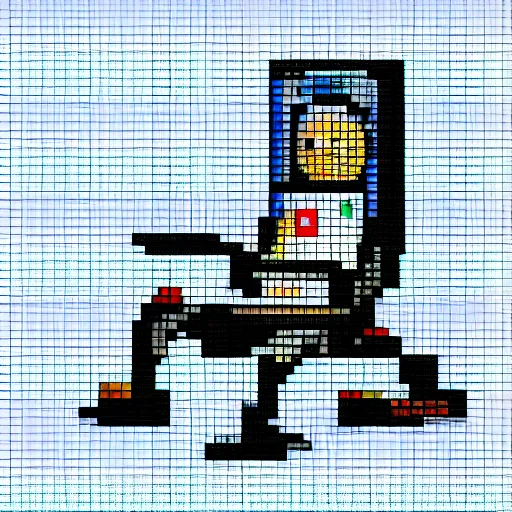 Image similar to a space man sat on a beach chair on the moon, pixel art