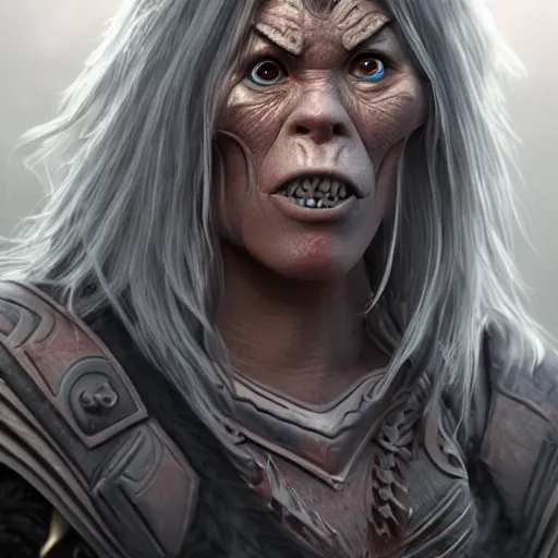 Image similar to thorkana orc woman with human features, highly detailed, character art, portrait, 8 k, professional art,