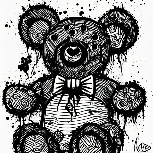 Prompt: dark art grunge cartoon vector sketch of a teddy bear with bloody eyes by - mrrevenge instagram, loony toons style, horror theme, detailed, elegant, intricate