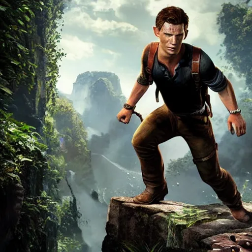 Prompt: tom holland as nathan drake from uncharted, cinematic lightning