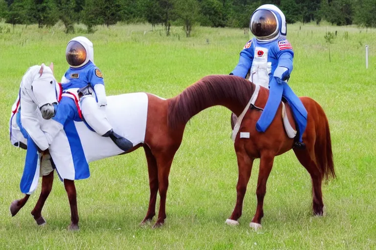 Prompt: horse hugging an astronaut