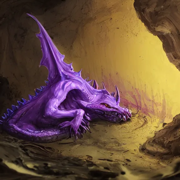 Prompt: inside a cavernous living stomach, the walls purple and pulsing, lots of acid pooling up on the floor, digesting a small dragon, half dissolved on the floor, food pov, micro pov, vore, digital art, furry art, anthro art, warframe infested art, high quality, 8k 3D realistic, macro art, micro art, Furaffinity, Deviantart, Eka's Portal, G6