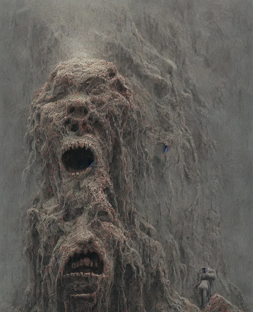 Image similar to giant monument head in the hell by zdislaw beksinski