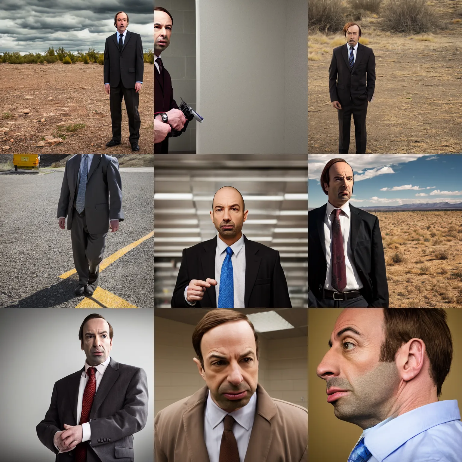 Prompt: andrew tate as saul goodman from breaking bad, a still, on set, 8 k, ultra realistic, high quality