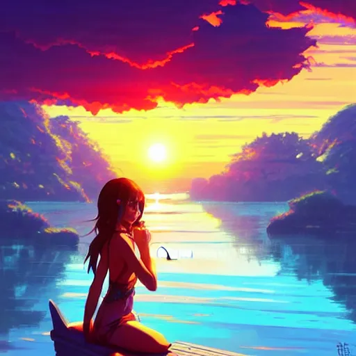 Prompt: nina dobrev, sunset background, intricate, highly detailed, digital painting, artstation, official media, anime key visual, concept art, rich vivid colors, ambient lighting, sharp focus, illustration, art by Artgerm, Makoto Shinkai, Ilya Kuvshinov, Lois Van Baarle, and Rossdraws