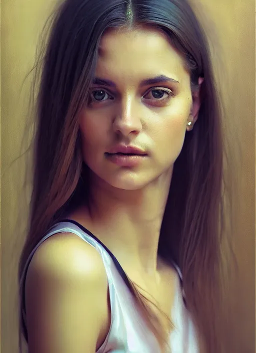 Image similar to portrait of a gorgeous young woman in the style of stefan kostic, realistic photo, sharp focus, 8k high definition, insanely detailed, intricate, elegant