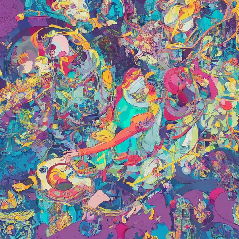 Image similar to chemistry in action by tristan eaton, beeple and james jean, chiho aoshima color scheme