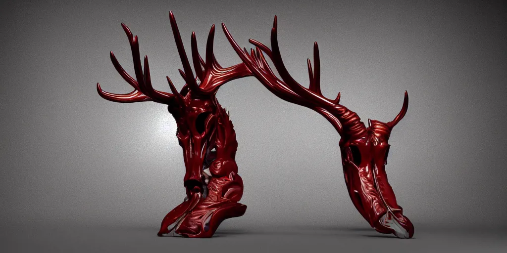 Image similar to stylized shiny polished silver statue full body bizarre extra limbs cosmic horror quadruped animal moose deer skull four legs made of marble of slug worm creature tendrils perfect symmetrical body perfect symmetrical face hyper realistic hyper detailed by johannen voss by michelangelo octane render blender 8 k displayed in pure white studio room anatomical deep red arteries veins flesh hell