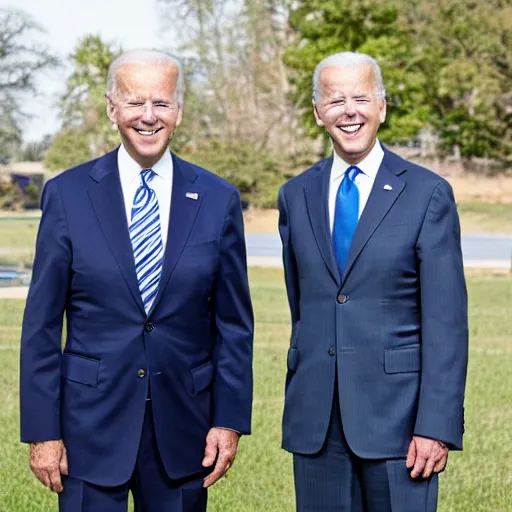 Image similar to A portrait photo of joe biden teams up with a teenage joe biden, perfect faces, 50 mm, award winning photography