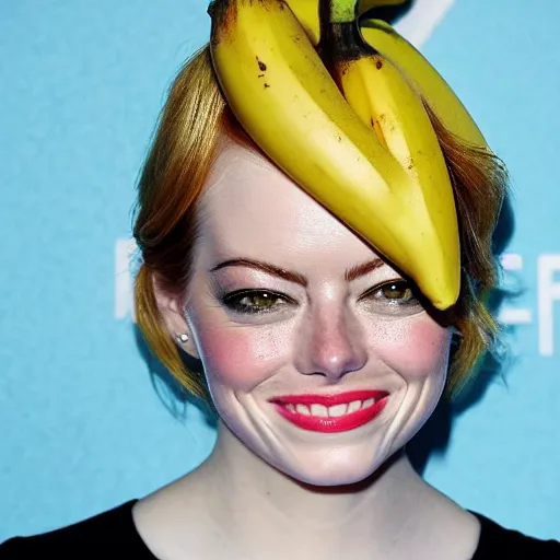 Prompt: a banana is wearing an emma stone head