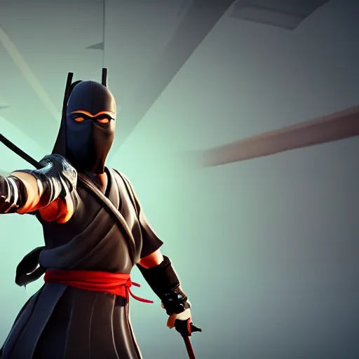 Image similar to Ninja samurai android open world video game, unreal engine 5 cinema4D octane render Detailed, cinematographic