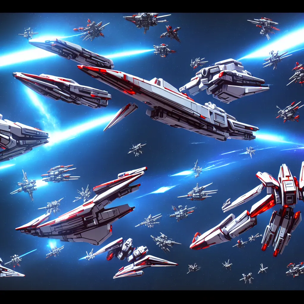 Image similar to sidescrolling shooter spaceship with lots of tiny guns, robotech gradius outer space, hyperrealism, fine detail, 8 k, 3 d render, artgerm, artstation contest winner, cgsociety, cryengine, concept art, zbrush, vray