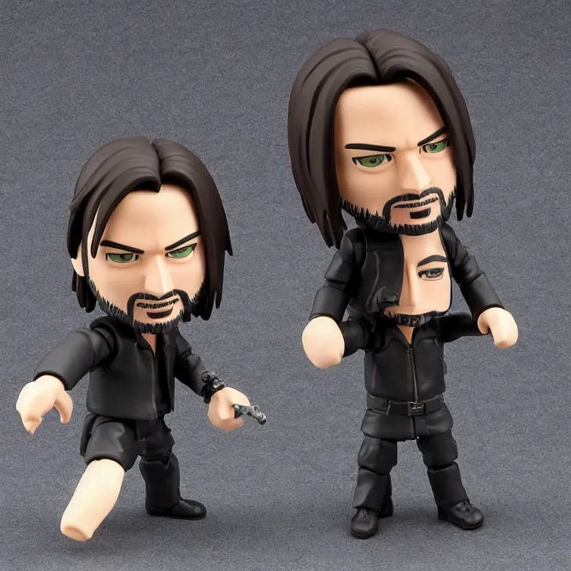 Prompt: Nendroid figure of Keanu Reeves as Neo from The Matrix