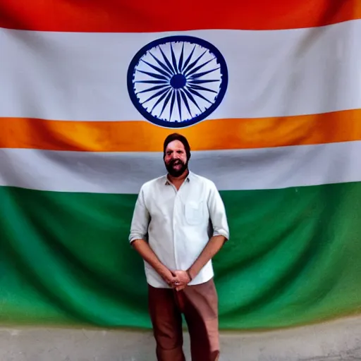 Prompt: Chad in front of Indian Flag