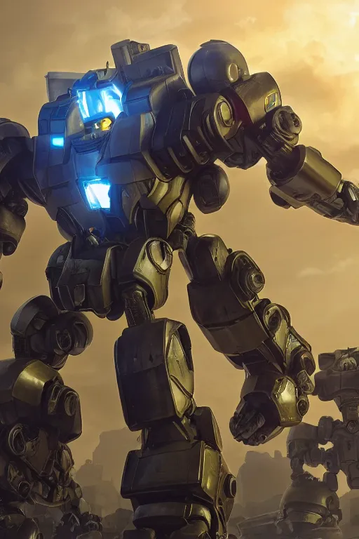 Image similar to mechwarrior 5 : mercenaries mech megaman transformer robot boss tank engine game octane render, 4 k, hd 2 0 2 2 3 d cgi rtx hdr style chrome reflexion glow fanart, global illumination ray tracing hdr fanart arstation by ian pesty by jesper ejsing pixar and disney unreal zbrush central hardmesh