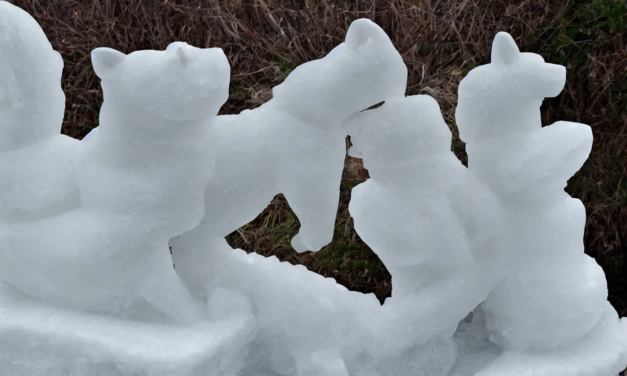 Prompt: an ice sculpture of a shiba inu dog