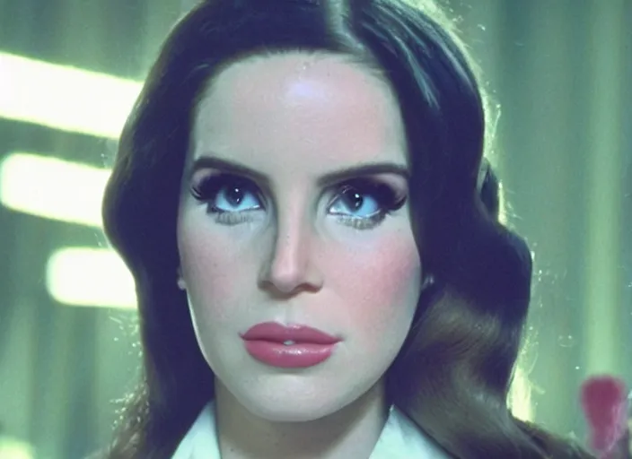 Image similar to a film still closeup of lana del rey in willy wonka and the chocolate factory