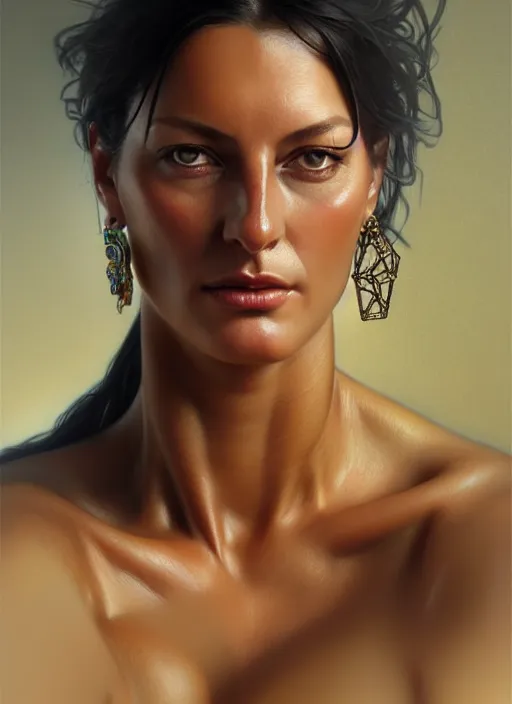 Prompt: portrait of cindy landolt, hyperrealistic face, jewelry, greek, intricate, headshot, highly detailed, digital painting, artstation, concept art, sharp focus, cinematic lighting, illustration, art by artgerm and greg rutkowski, alphonse mucha, cgsociety