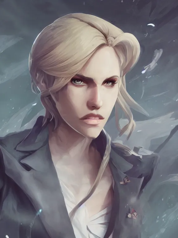 Image similar to illustration of annie leonhart inside arcane universe wearing an elegant tailcoat, au naturel, hyper detailed, digital art, trending in artstation, arcane league of legends, cinematic lighting, studio quality, smooth render, unreal engine 5 rendered, octane rendered, concept art, smooth, sharp focus, illustration