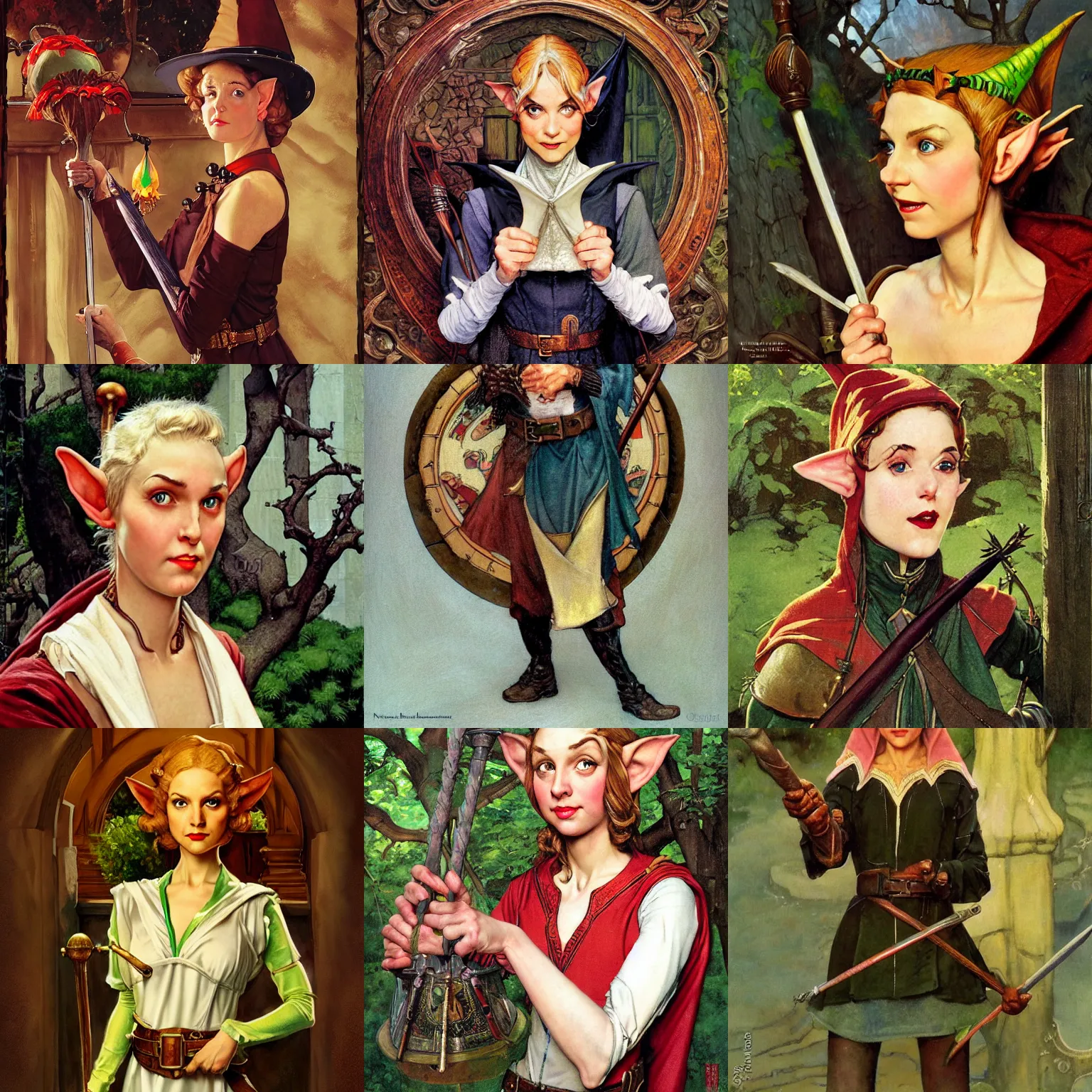 Prompt: portrait female elf wizard, dungeons and dragons, character, fantasy, city, garden, curious, magic staff, digital painting, by norman rockwell and leyendecker