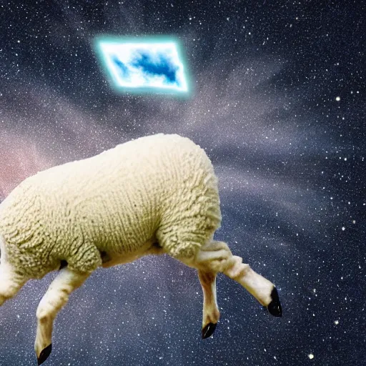 Image similar to a sheep flying through space and time