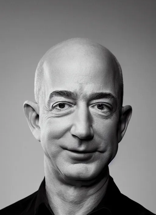 Prompt: Jeff Bezos with hair and a beard, portrait photography, 85mm, studio lighting