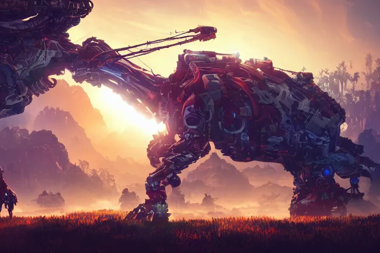 Image similar to rollerback machine mecanical creature robot of horizon forbidden west horizon zero dawn bioluminiscence global illumination ray tracing hdr fanart arstation by ian pesty and alena aenami artworks in 4 k