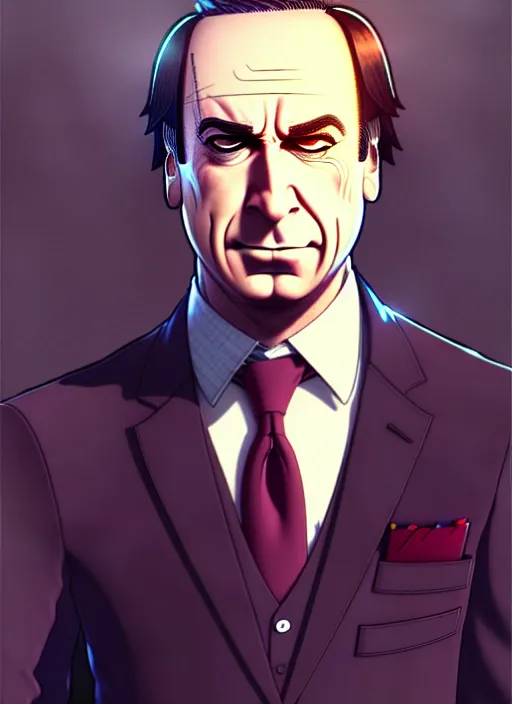 Image similar to saul goodman in suit portrait, ilya kuvshinov, anime, pixiv top monthly, trending on artstation, cinematic, danbooru, zerochan art, kyoto animation