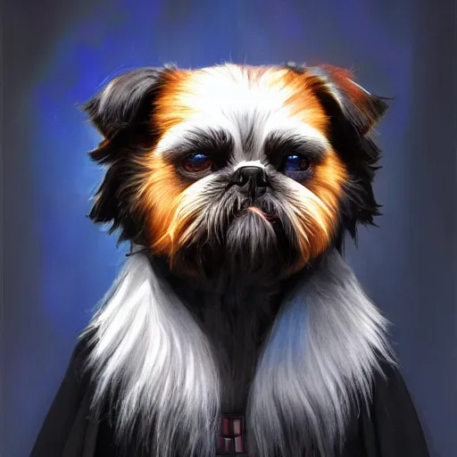 Image similar to Darth Vader as a Shih Tzu, detailed, centered, digital painting, artstation, concept art, donato giancola, Joseph Christian Leyendecker, WLOP, Boris Vallejo, Breathtaking, 8k resolution, extremely detailed, beautiful, establishing shot, artistic, hyperrealistic, beautiful face, octane render, cinematic lighting, dramatic lighting, masterpiece