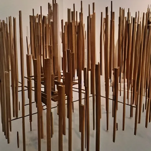 Image similar to “photo of a sculpture made of wooden skewers at the moma”