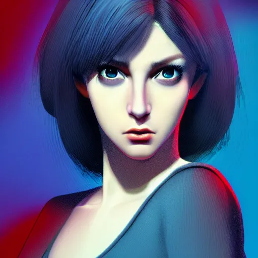 Image similar to the closeup portrait of an absurdly beautiful, graceful, cool, laid - back, young fashionable eighties italian horror film actress, by ilya, murata, mtv movies, an ultra finely pleasant illustration, mystic colors, soft smooth skin, laid back features, unreal engine 5 highly rendered, global illumination