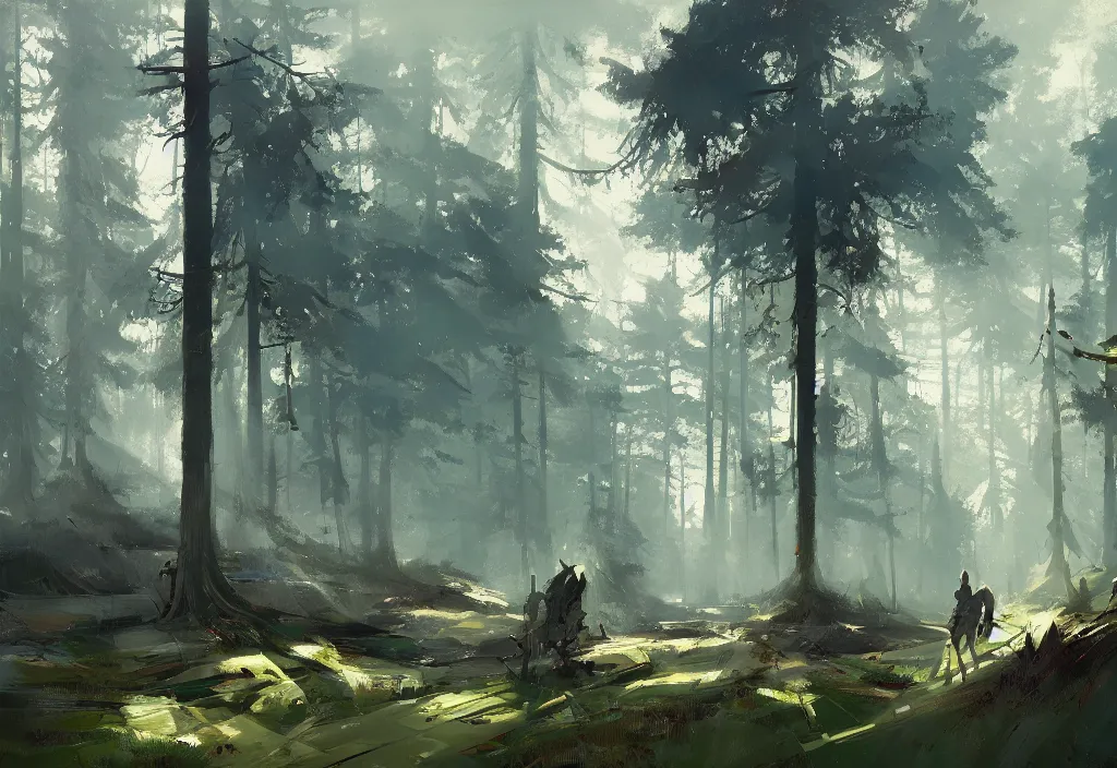 Prompt: ismail inceoglu painting of a forest landscape in the middle ages, painting, trending on artstation, by greg manchess and by craig mullins and by kilian eng and by jake parker