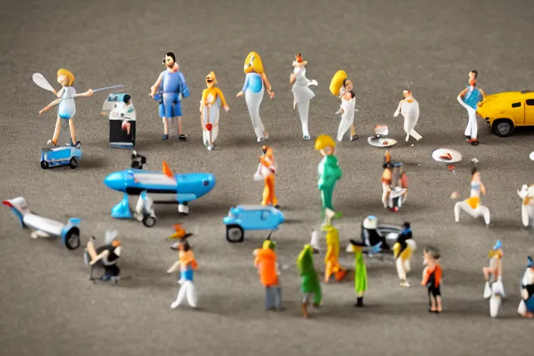 Prompt: miniature figurines of the jetsons, tilt shift, product photography