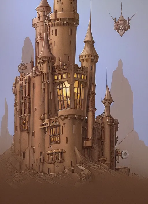 Prompt: steampunk castle by ralph mcquarrie and frank lloyd frank lloyd, trending on artstation