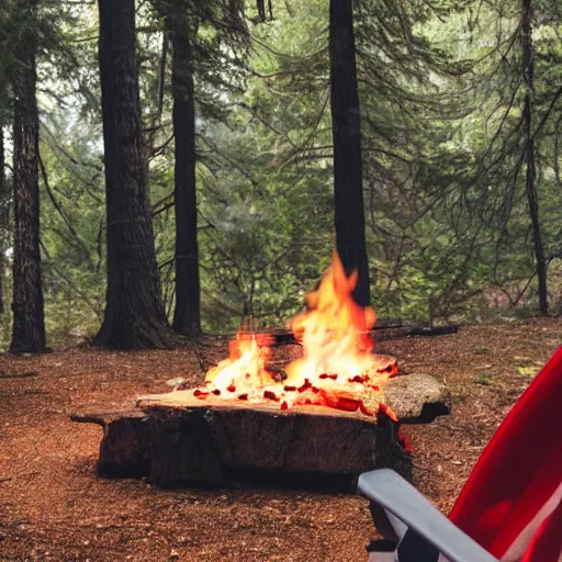 Prompt: A photo of a campfire with flames forming the shape of a woman