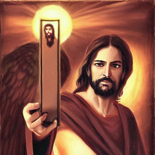 Prompt: Jesus takes a selfie with Satan, Artstation