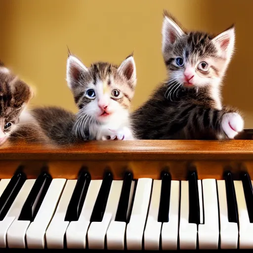 Image similar to an amazing award winning photo of kittens playing piano, very detailed and sharp, 4k hdr, masterpiece