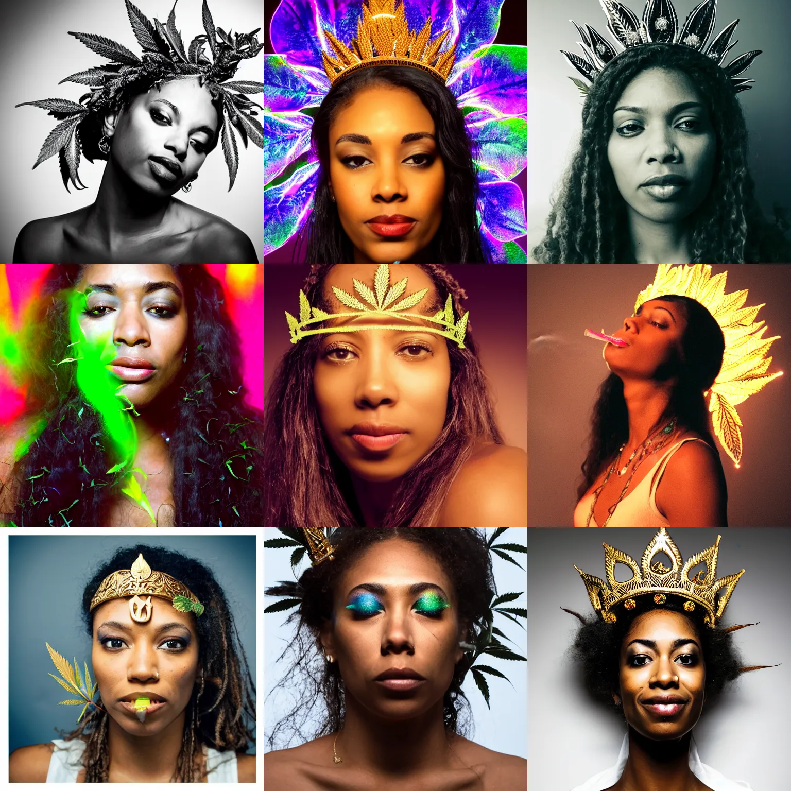 Prompt: vanessa alexander a goddess of smoking weed, crown on head with marihuana leaf, shot from professional camera, ultra realistic, beatiful lights