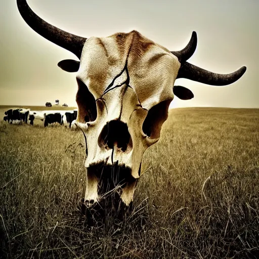 Prompt: a skull made out of cow, national geographic photo