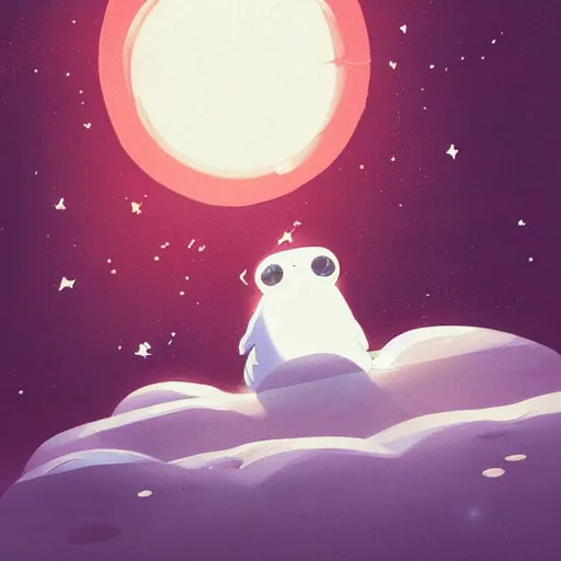 Image similar to terrified baby harp seal astronaut floating alone in deep space, black bacgkground with scattered stars, lonely, scary, atey ghailan, goro fujita, studio ghibli, ominous, dark lighting, clear focus, very coherent,