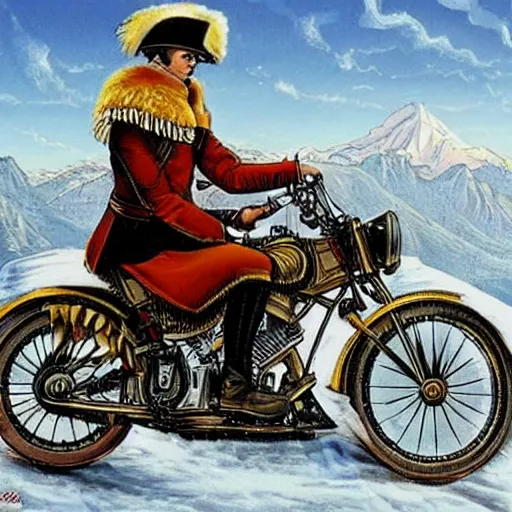 Image similar to napoleon crossing the alps on a harley davidson