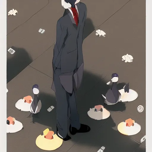 Image similar to a duck wearing a business suit, illustration concept art anime key visual trending pixiv fanbox by wlop and greg rutkowski and makoto shinkai and studio ghibli and kyoto animation symmetrical facial features