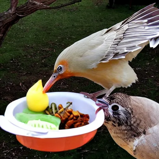 Image similar to enormous bird stealing food from person