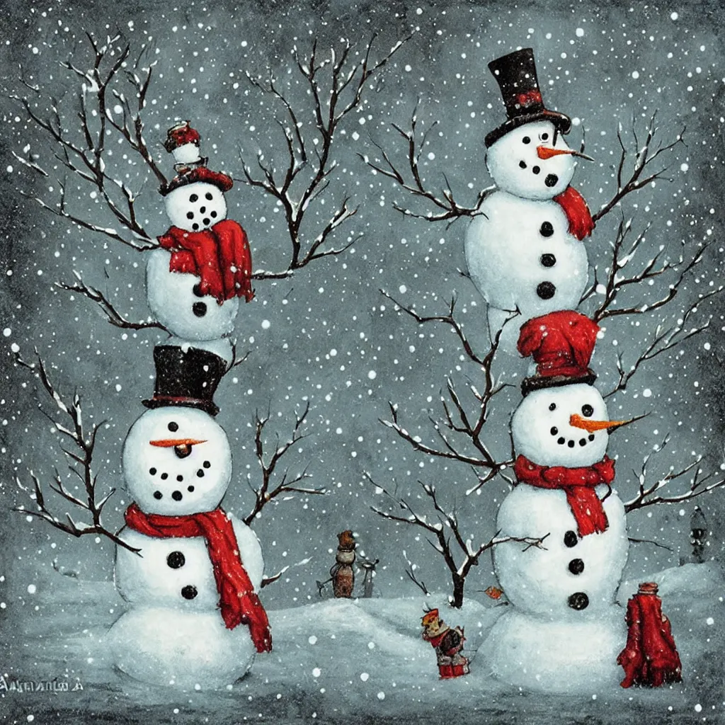 Image similar to a snowman winter scene by alexander jansson