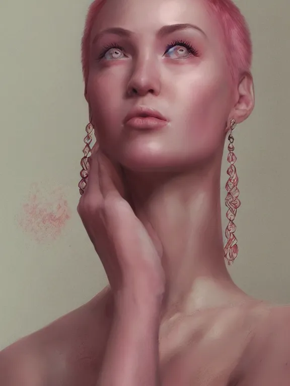 Prompt: beautiful russian girl with short pink hair and nose piercing, pink eye liner, thin round earrings, winds of winter, au naturel, hyper detailed, digital art, trending in artstation, cinematic lighting, studio quality, smooth render, octane rendered, concept art, sharp focus, illustration, art by artgerm and greg rutkowski and wlop