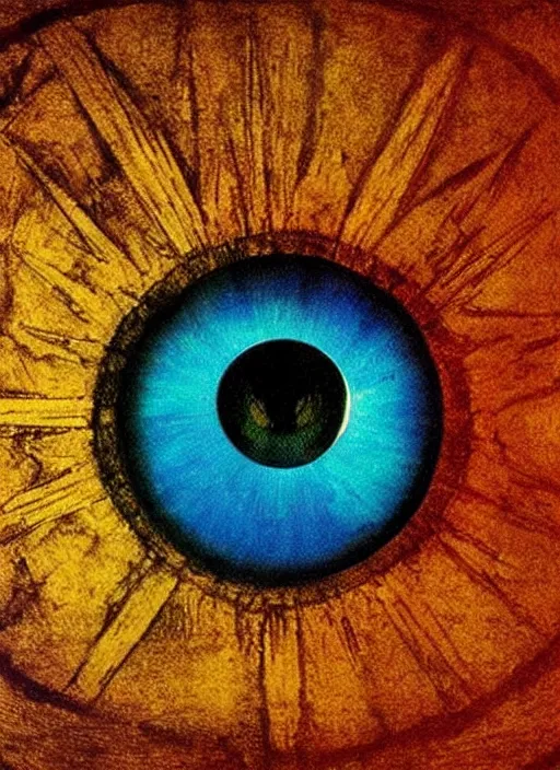 Prompt: color photo of a dragon eye by leonardo davinci