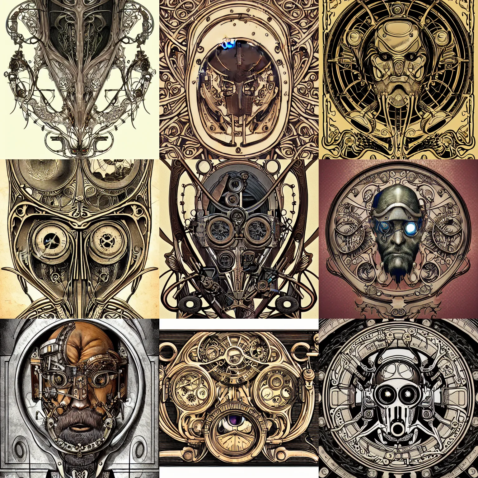 Prompt: ultra realistic illustration of old man cyborg steampunk art nouveau filgree scrollwork