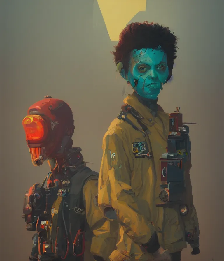 Image similar to a portrait of a punker in a painting from stalenhag, 4 k, 8 k, hdr, artstation, concept art
